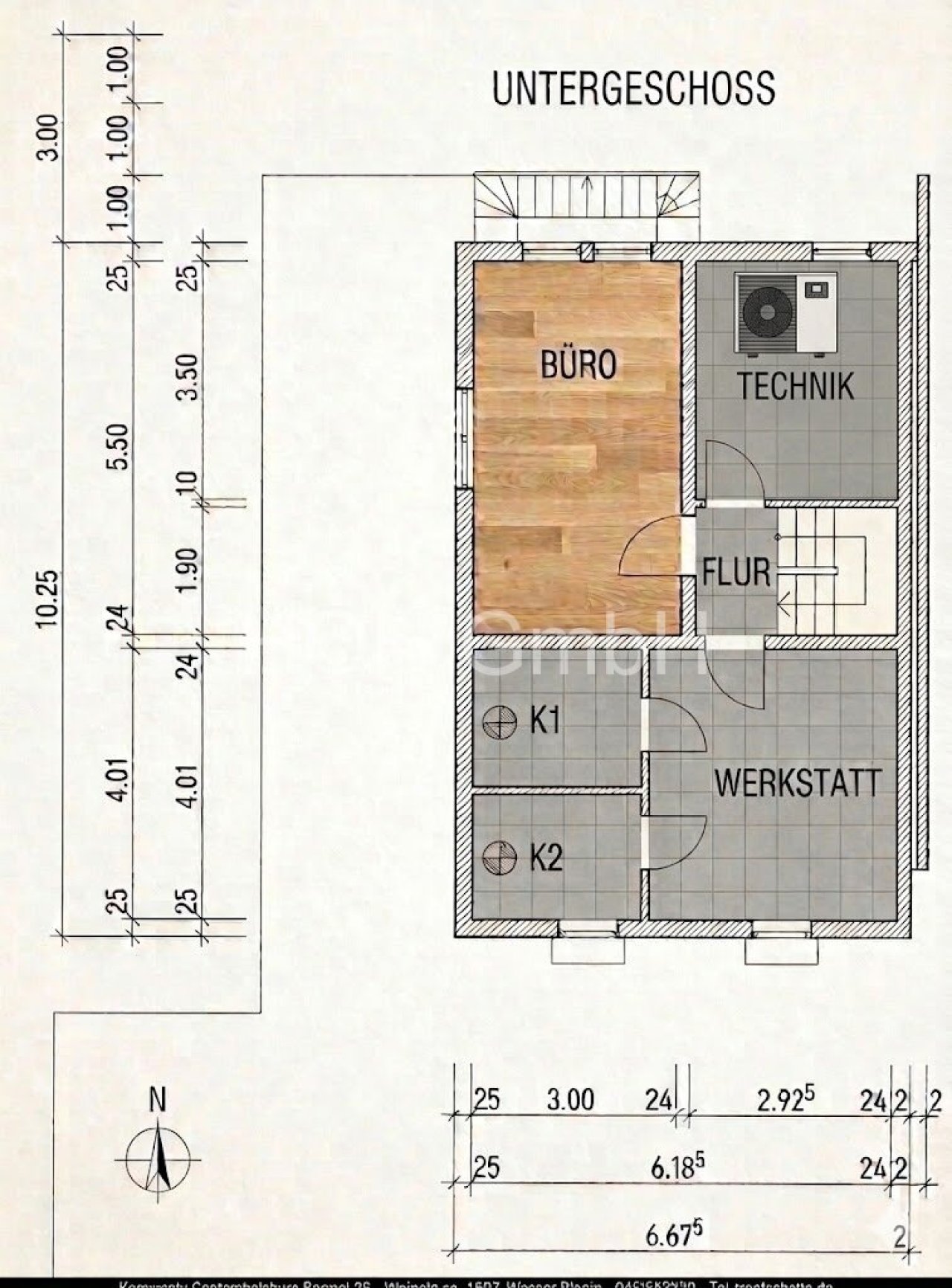 Untergeschoß Grundriss mit Bemassung